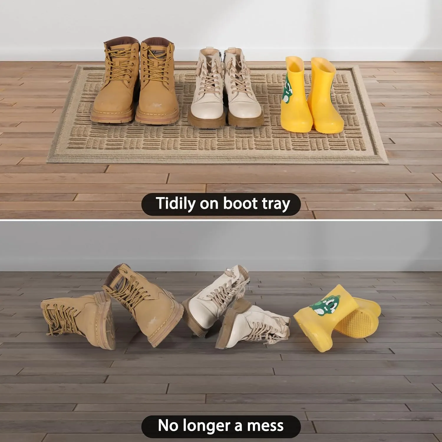 Boot Tray, Heavy Duty Shoe Tray for Entryway, Waterproof Non-Slip Shoe Mat, Sturdy Shoe Drying Mat for Indoor/Outdoor Use, Fits Muddy Boots, 15x30 inches, Beige
