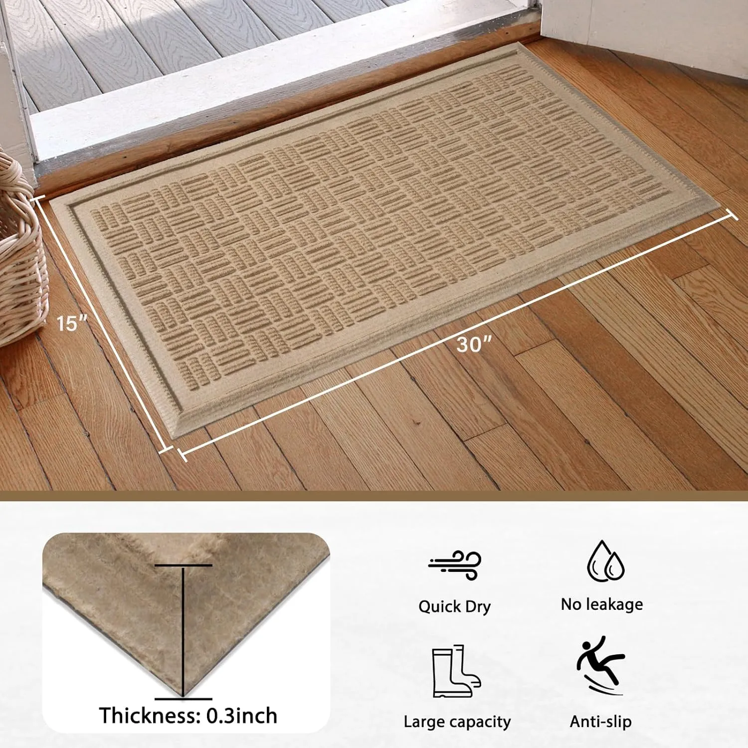 Boot Tray, Heavy Duty Shoe Tray for Entryway, Waterproof Non-Slip Shoe Mat, Sturdy Shoe Drying Mat for Indoor/Outdoor Use, Fits Muddy Boots, 15x30 inches, Beige