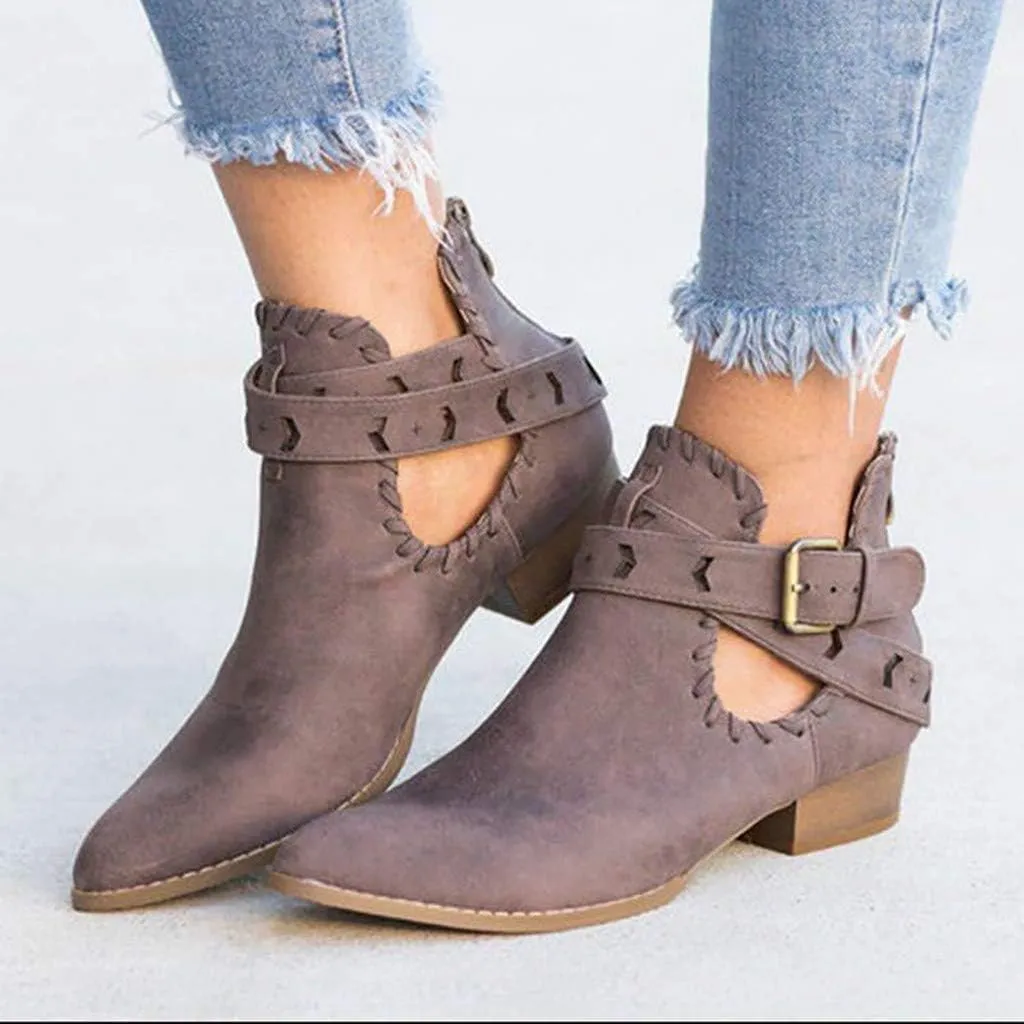 Booties for Women Flat,Womens Ruffled Ankle Boots Low Chunky Block Stacked Heel Boots Slip On Pointed Toe Western Shoes