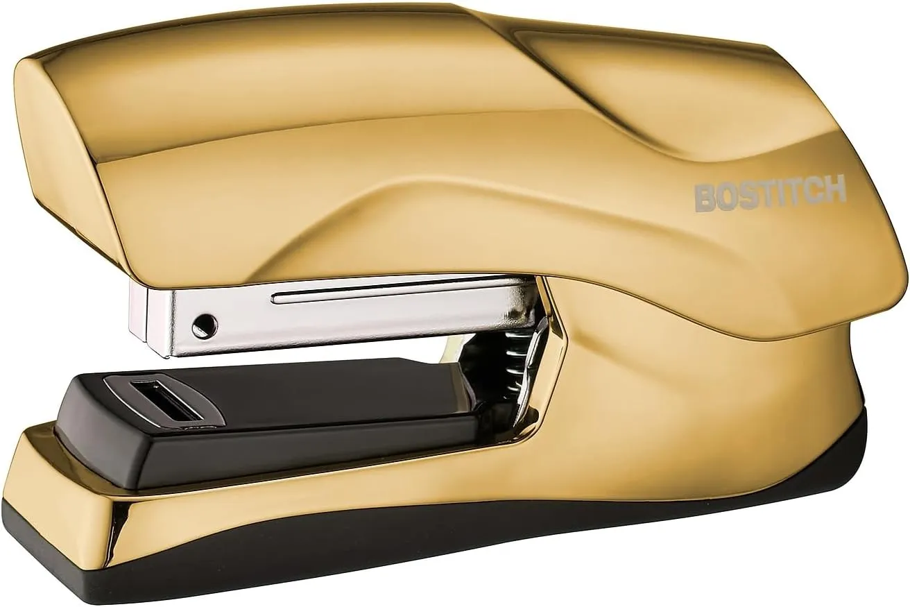Bostitch Office Heavy Duty Stapler, 40 Sheet Capacity, No Jam, Half Strip, Fits into the Palm of Your Hand, For Classroom, Office or Desk, Gold Chrome