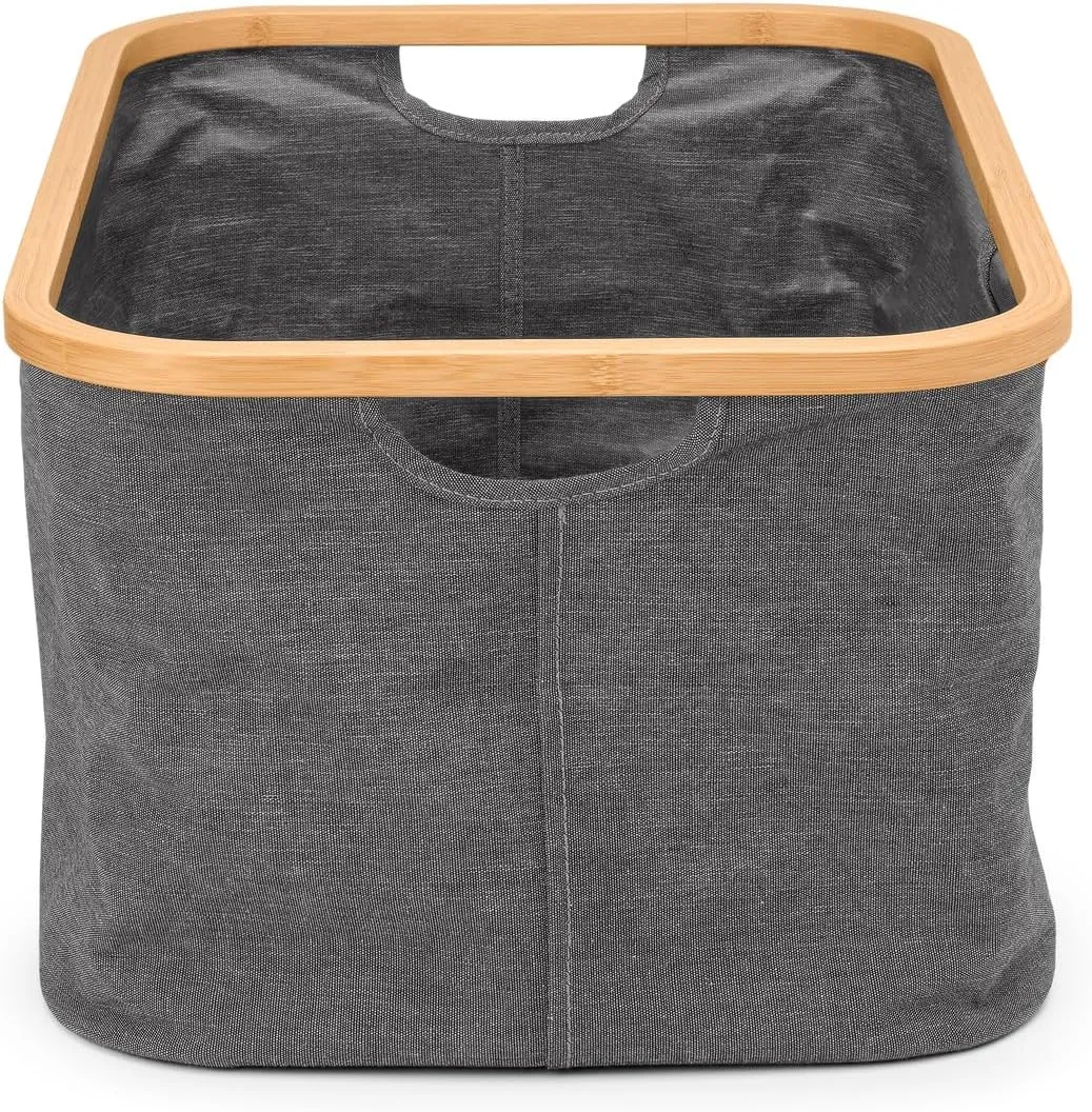 Brabantia - Foldable Laundry Basket 10.6 Gal - Water Resistant Hamper for Wet & Dry Laundry - Storage Basket for Clothes & Linen - Bamboo Rim for Easy Grip - Garment Washing - Pepper Black
