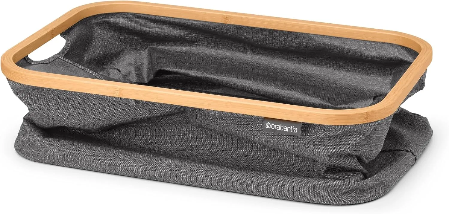 Brabantia - Foldable Laundry Basket 10.6 Gal - Water Resistant Hamper for Wet & Dry Laundry - Storage Basket for Clothes & Linen - Bamboo Rim for Easy Grip - Garment Washing - Pepper Black