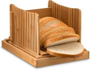 Bread Board & Bread Slicer for Homemade Bread - Foldable Slicing Guide, Crumb Tray with Knife - Compact Bread Loaf Slicer for Cakes, Bagels, Loaves - Kitchen Gadget & Gifts