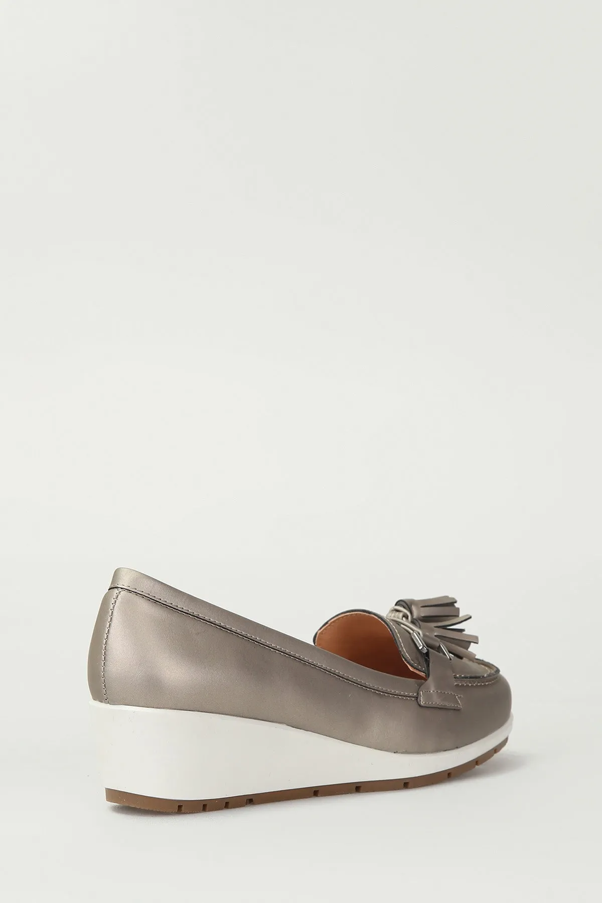 Bronz Dolgu Topuklu Kadın Deri Loafer