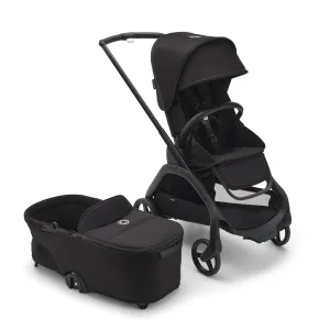 Bugaboo Dragonfly City Stroller with Full-Size Baby Bassinet and Toddler Seat, One Hand Easy Fold in Any Position, Full Suspension, Large Basket, Black Chassis and Midnight Black Sun Canopy