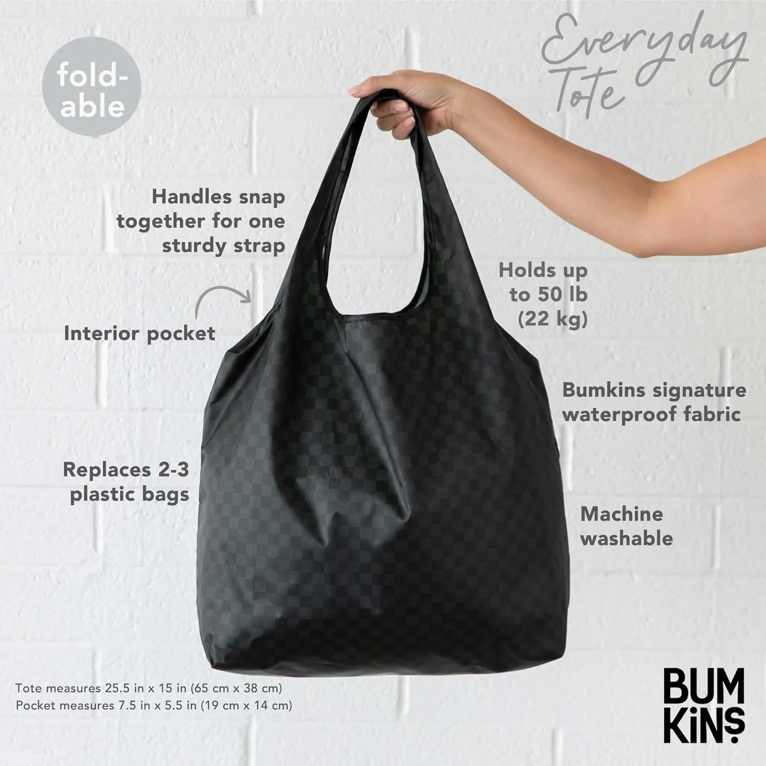 Bumkins Reusable Grocery Shopping Tote Bag for Women, Large Boho Style with Handles, Foldable, Washable, Shoulder Straps