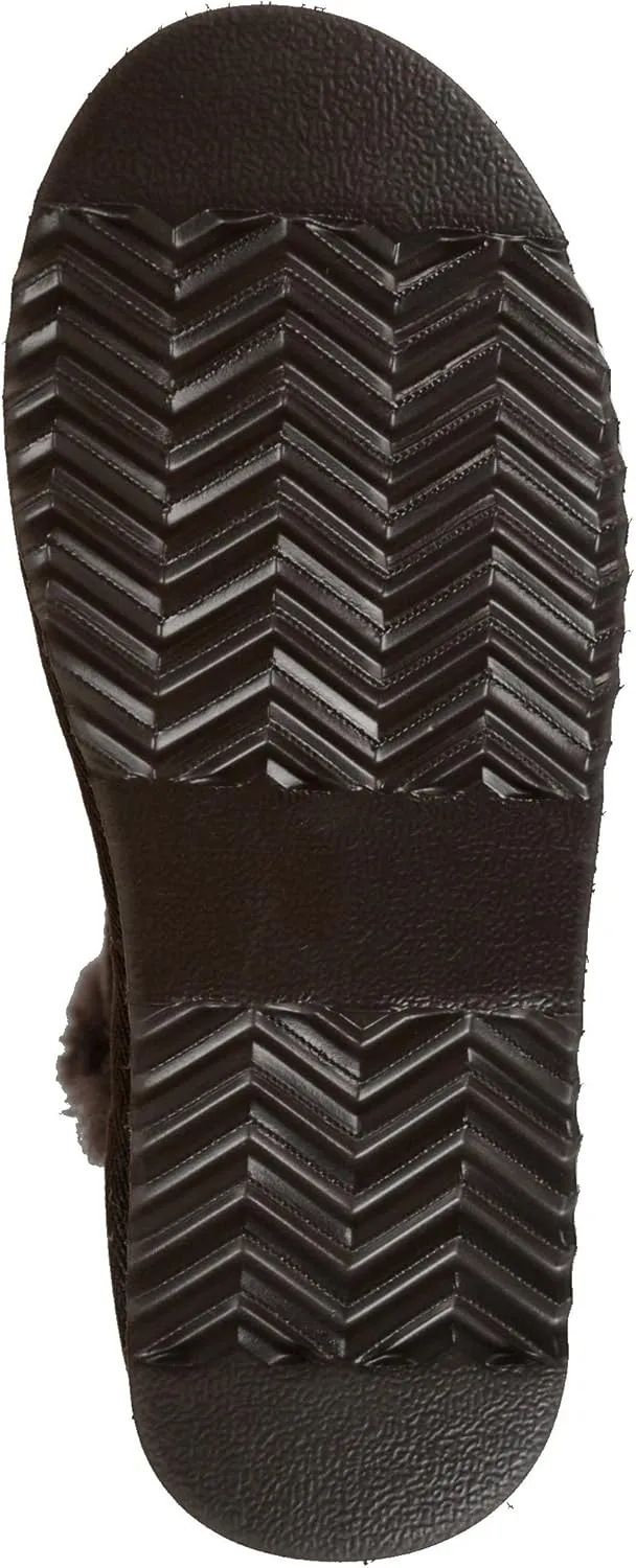 Bushga Ladies Genuine Sheepskin Mid Calf Short Boot with Button Design (Black, Chocolate Brown, Chestnut, Grey, Purple)