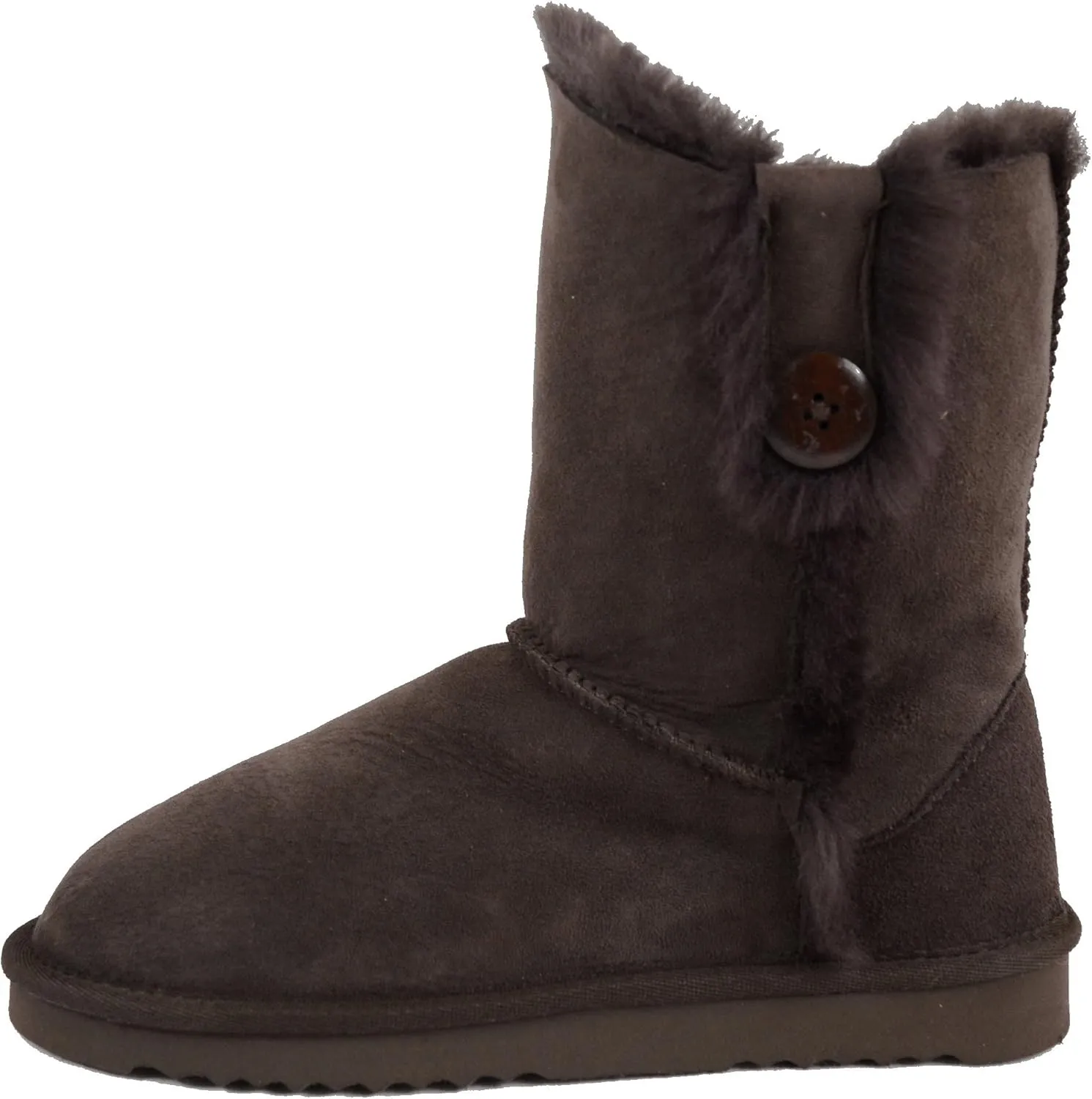 Bushga Ladies Genuine Sheepskin Mid Calf Short Boot with Button Design (Black, Chocolate Brown, Chestnut, Grey, Purple)