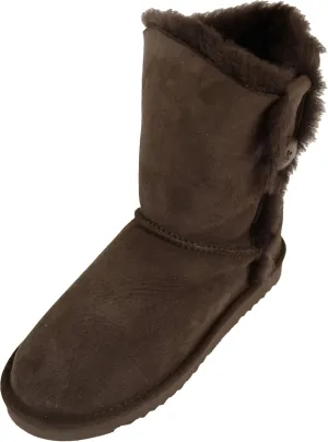 Bushga Ladies Genuine Sheepskin Mid Calf Short Boot with Button Design (Black, Chocolate Brown, Chestnut, Grey, Purple)