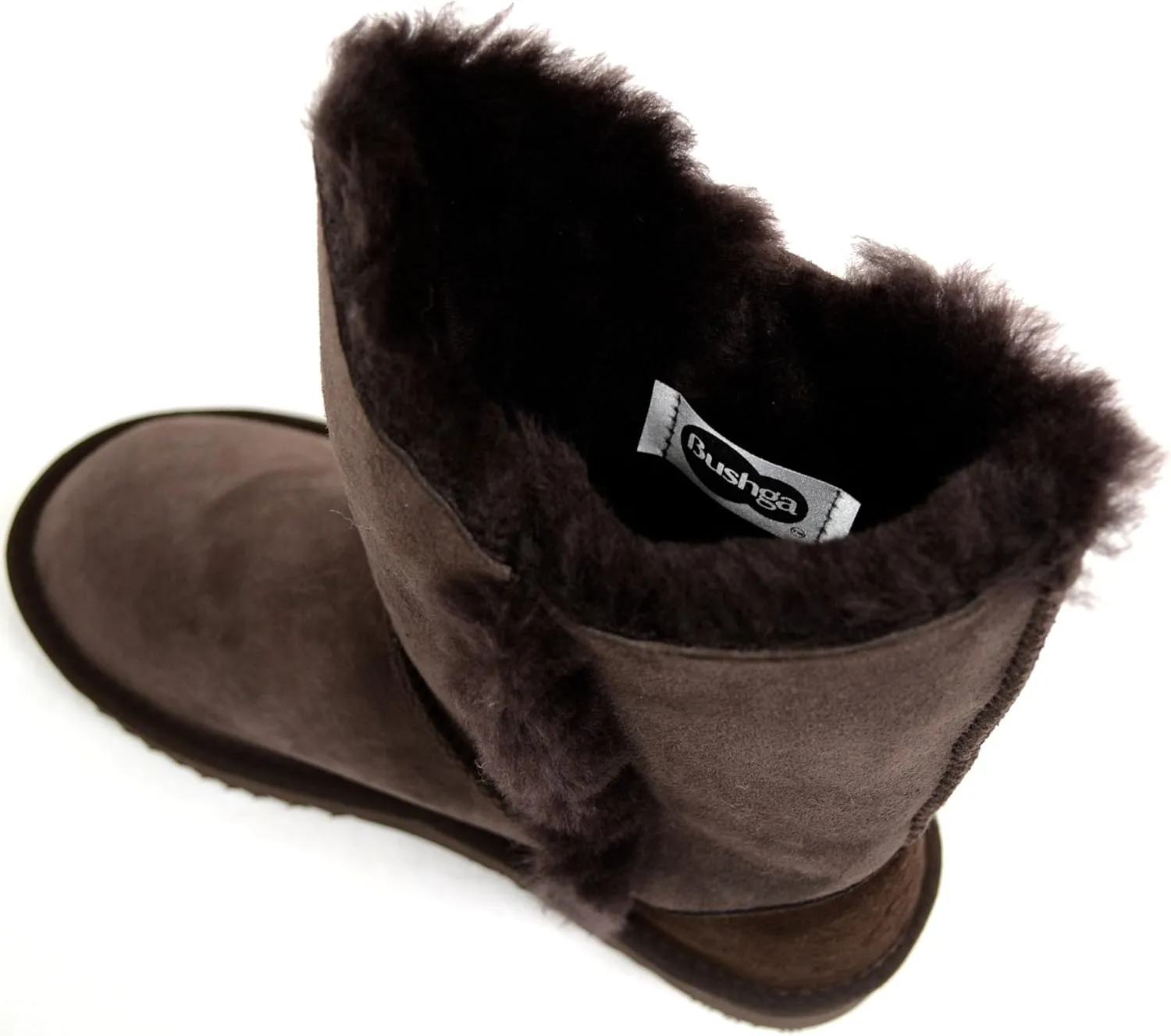 Bushga Ladies Genuine Sheepskin Mid Calf Short Boot with Button Design (Black, Chocolate Brown, Chestnut, Grey, Purple)