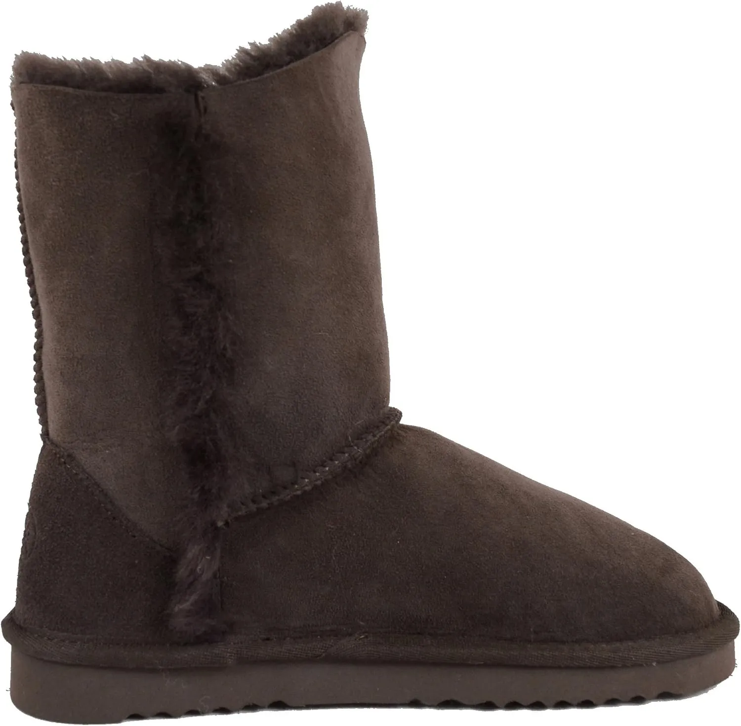 Bushga Ladies Genuine Sheepskin Mid Calf Short Boot with Button Design (Black, Chocolate Brown, Chestnut, Grey, Purple)