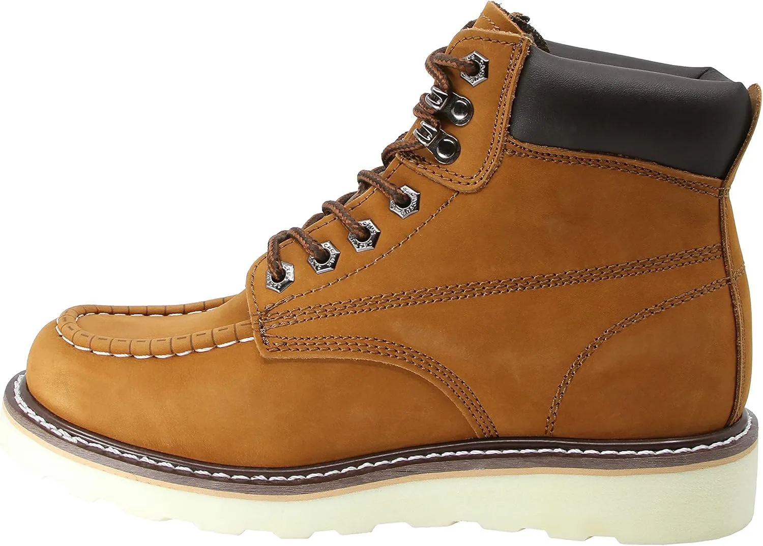 CACTUS Men's 6" Nubuck Leather Moc-Toe Work Boots with Padded Collar and Sponge Footbed - Comfortable, Lightweight, Goodyear Welt Construction, Flexible and Durable PU Sole - Model 3611M