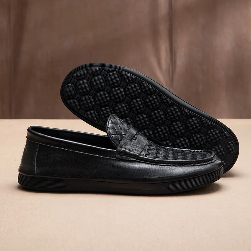 Calf Leather Loafers Classic Slip-Ons Loafer Woven Desgin