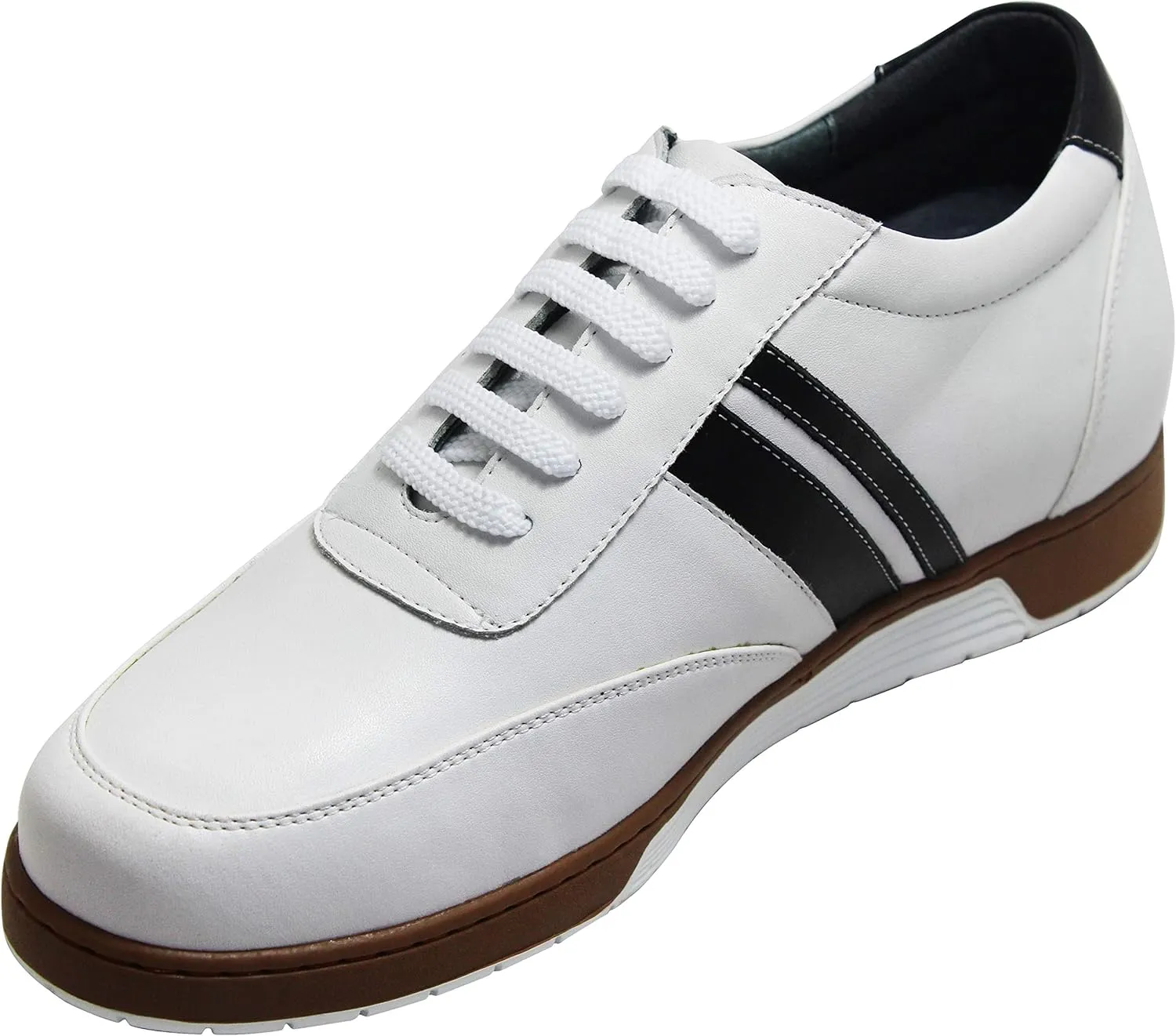 CALTO Men's Invisible Height Increasing Elevator Shoes - White Leather Lace-up Lightweight Clasic Casual Sneakers - 2.8 Inches Taller - Y2821 - Size 6.5 D(M) US