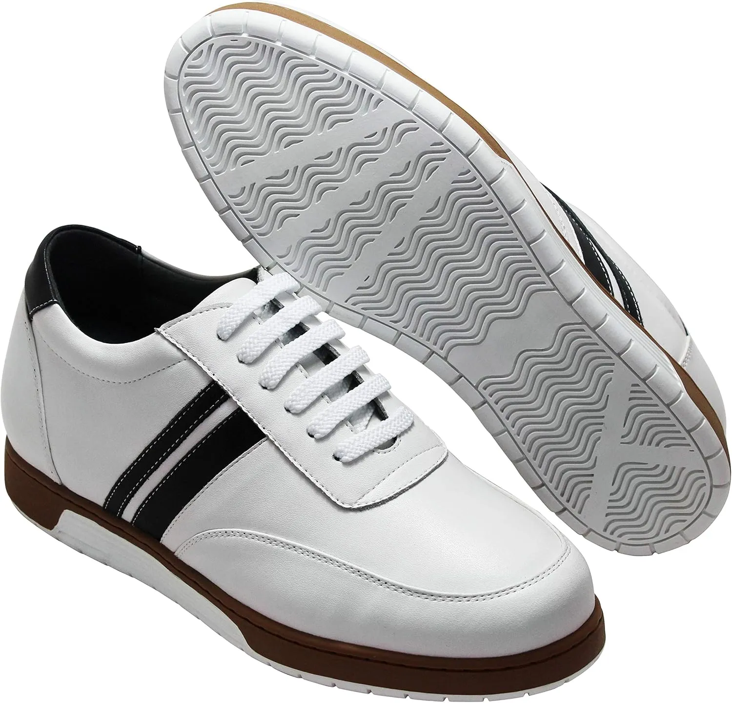 CALTO Men's Invisible Height Increasing Elevator Shoes - White Leather Lace-up Lightweight Clasic Casual Sneakers - 2.8 Inches Taller - Y2821 - Size 6.5 D(M) US