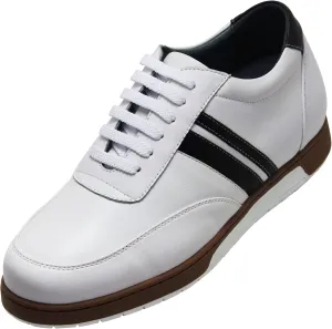 CALTO Men's Invisible Height Increasing Elevator Shoes - White Leather Lace-up Lightweight Clasic Casual Sneakers - 2.8 Inches Taller - Y2821 - Size 6.5 D(M) US