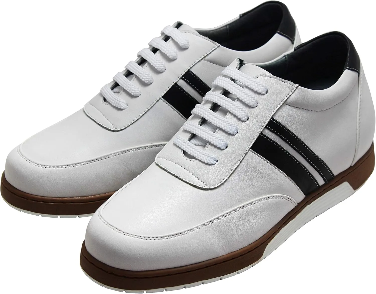 CALTO Men's Invisible Height Increasing Elevator Shoes - White Leather Lace-up Lightweight Clasic Casual Sneakers - 2.8 Inches Taller - Y2821 - Size 6.5 D(M) US