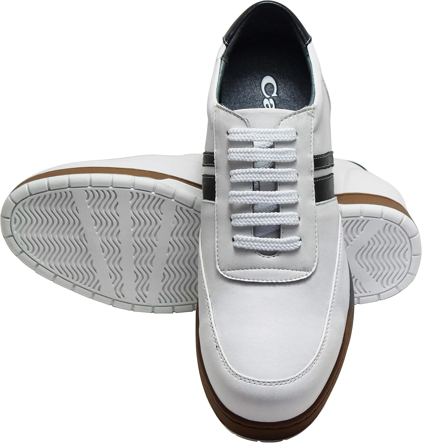 CALTO Men's Invisible Height Increasing Elevator Shoes - White Leather Lace-up Lightweight Clasic Casual Sneakers - 2.8 Inches Taller - Y2821 - Size 6.5 D(M) US