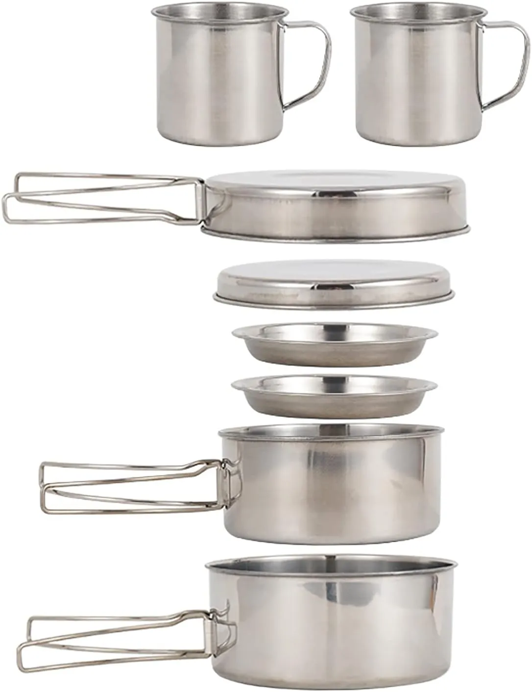 Camping Cookwa Mess Kit 8PCS Stainless Steel Cooking Pot and Pan Set with Plates Cups for Outdoor Camping Hiking Backpacking