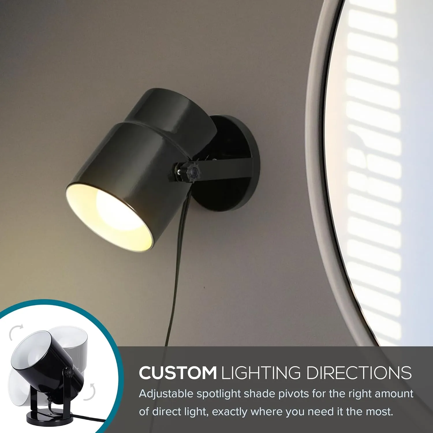 Catalina Lighting 24291-000 Multipurpose Spotlight Accent Lamp, Desk or Wall Mount Lamp for Office, Living Room, Dorm or Bedroom, Smart Home Compatible, Bulb Not Included, 7.5", Metallic Black