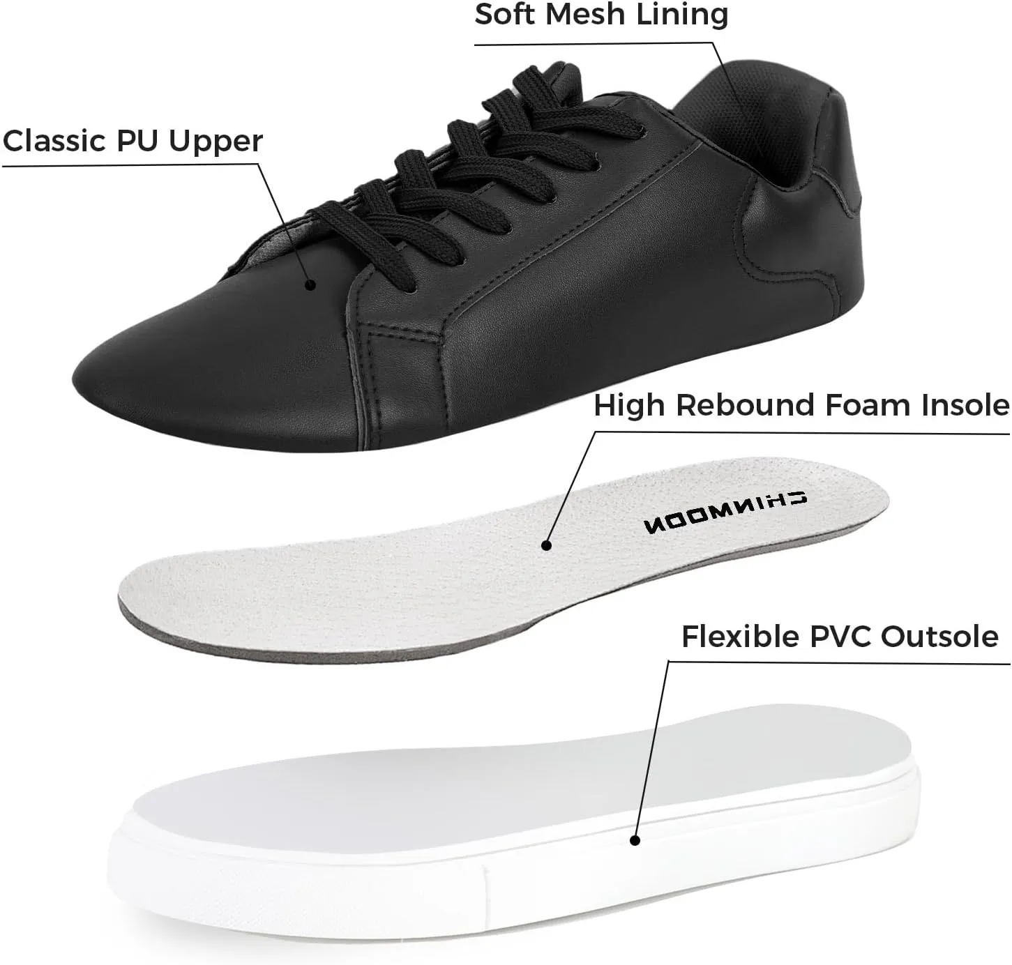 CHIN·MOON Men's Lightweight Casual Sneakers PU Leather Tennis Shoes Low Top Fashion Skate Sneaker