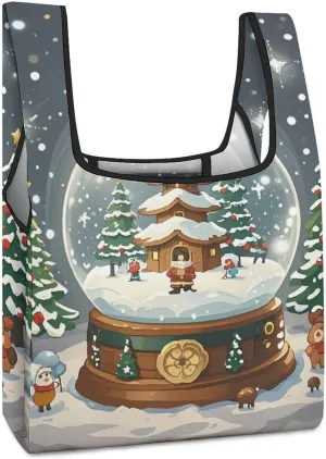 Christmas Snow Globe Tote Bag Reusable Shopping Handbag Washable Foldable Grocery Tote for Picnic Shopping