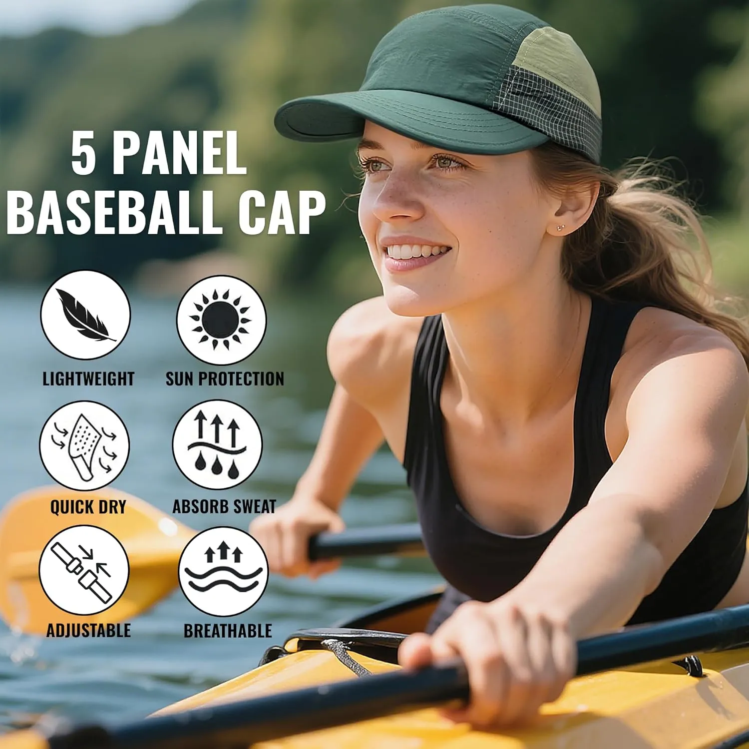 CLAPE Baseball Cap Quick Dry 5 Panel Trucker Hat Unstructured Dad Hat Sports Running Cap Low Profile Golf Hat Fitted Cap