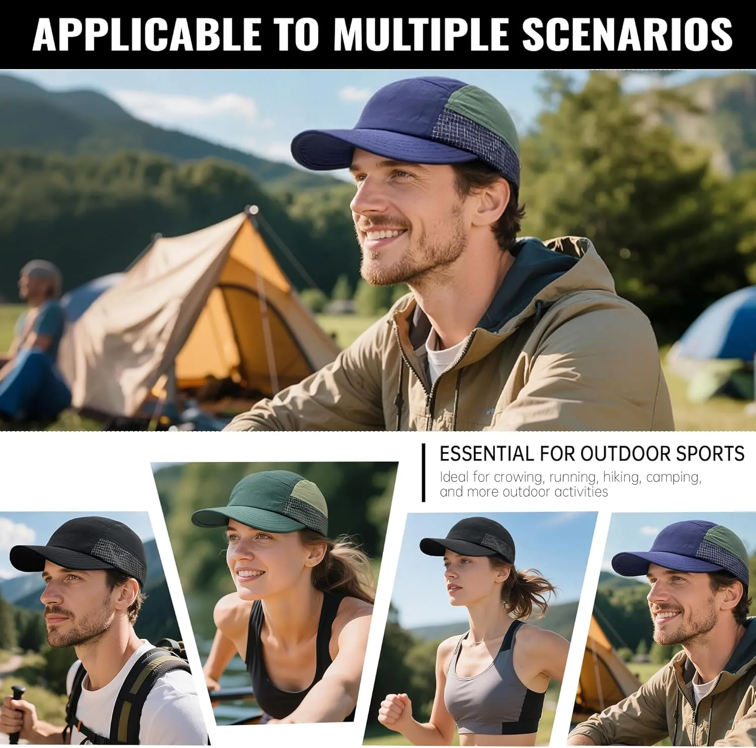 CLAPE Baseball Cap Quick Dry 5 Panel Trucker Hat Unstructured Dad Hat Sports Running Cap Low Profile Golf Hat Fitted Cap