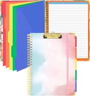 Clipboard Folio with Refillable Lined Notepad, FHDUSRYO Premium Clipboard Folder with 5 Colorful Dividers 10 Pockets, Spiral Clipboards A4 Folder for Office, Students, Nurses (Gouache, 12.8" x 9.5")