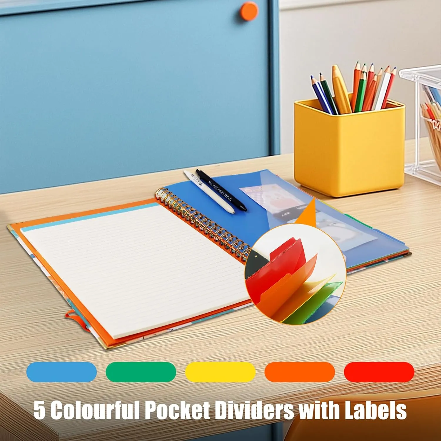 Clipboard Folio with Refillable Lined Notepad, FHDUSRYO Premium Clipboard Folder with 5 Colorful Dividers 10 Pockets, Spiral Clipboards A4 Folder for Office, Students, Nurses (Gouache, 12.8" x 9.5")