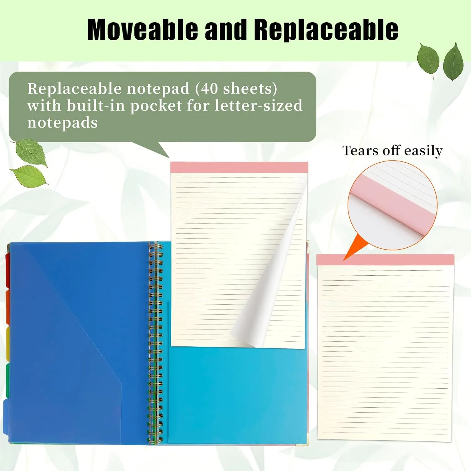 Clipboard Folio with Refillable Lined Notepad, FHDUSRYO Premium Clipboard Folder with 5 Colorful Dividers 10 Pockets, Spiral Clipboards A4 Folder for Office, Students, Nurses (Gouache, 12.8" x 9.5")