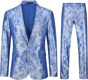 Cloudstyle Mens 2 Piece Paisley Dress Suit One Button Party Wedding Blazer Pants Sets