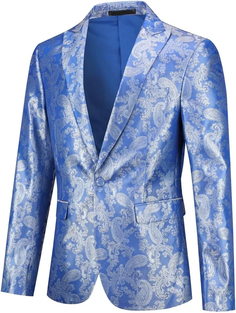 Cloudstyle Mens 2 Piece Paisley Dress Suit One Button Party Wedding Blazer Pants Sets