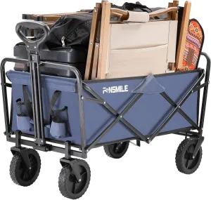 Collapsible Folding Wagon Cart, Heavy Duty 220Lbs Capacity Foldable Wagon, Outdoor Camping Grocery Portable Utility Cart, All Terrain Sports Beach Wagon