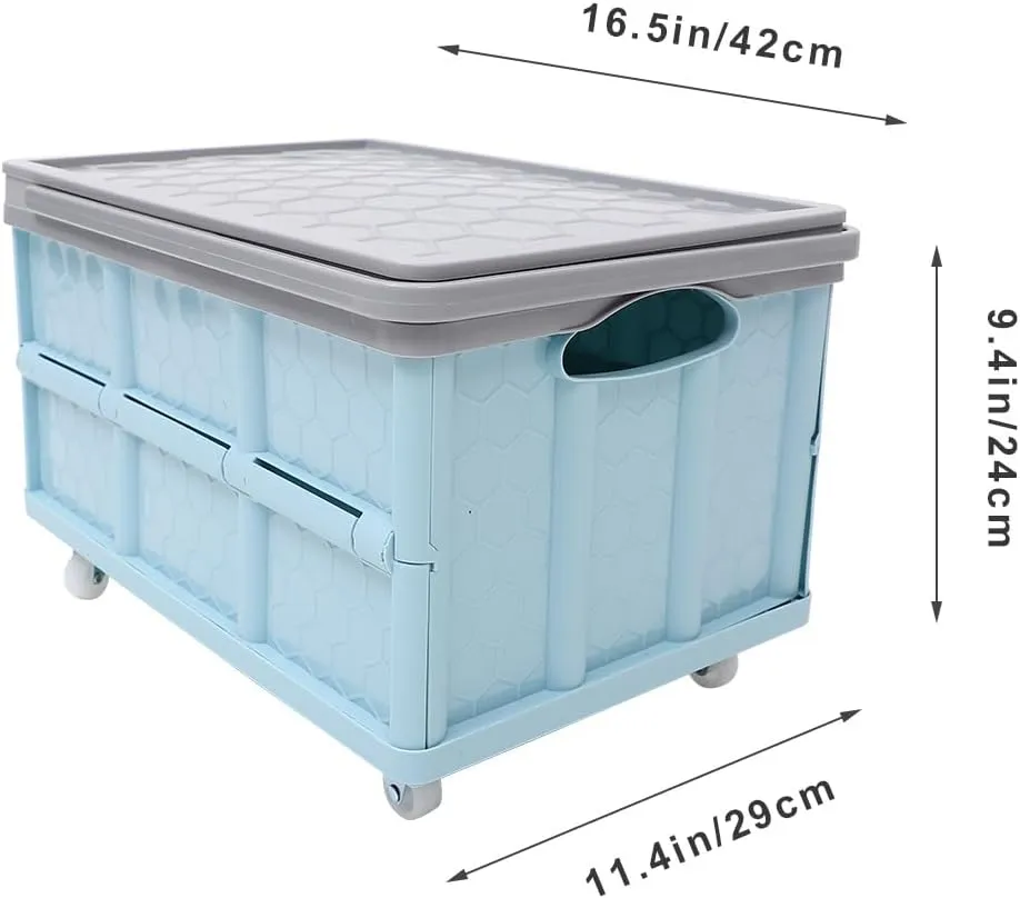 Collapsible Storage Bins with Lids, Folding Plastic Stackable Utility Crates 30L, Plastic Tote Storage Box Container Stackable Folding Utility Crates for Clothes Books Snack Shoe and Grocery Storage
