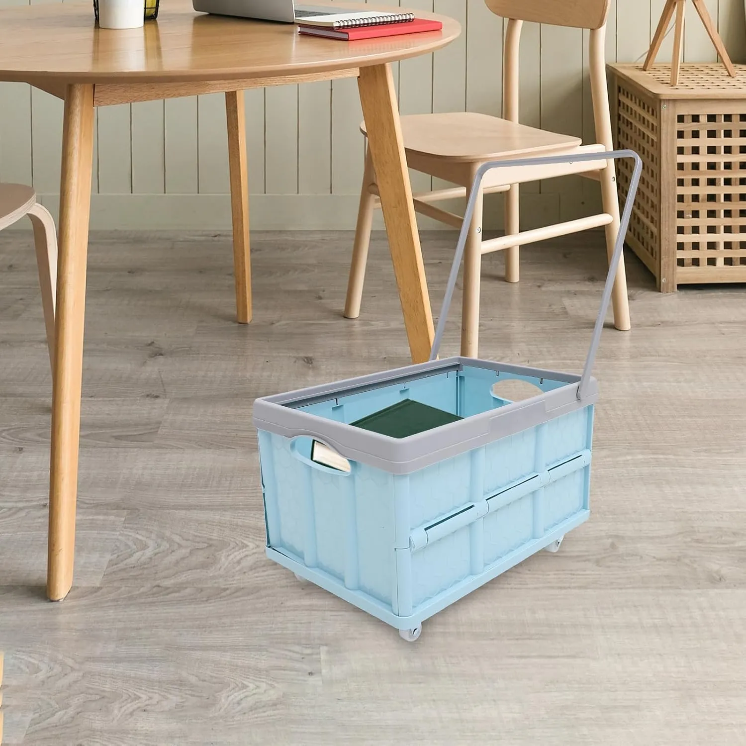 Collapsible Storage Bins with Lids, Folding Plastic Stackable Utility Crates 30L, Plastic Tote Storage Box Container Stackable Folding Utility Crates for Clothes Books Snack Shoe and Grocery Storage