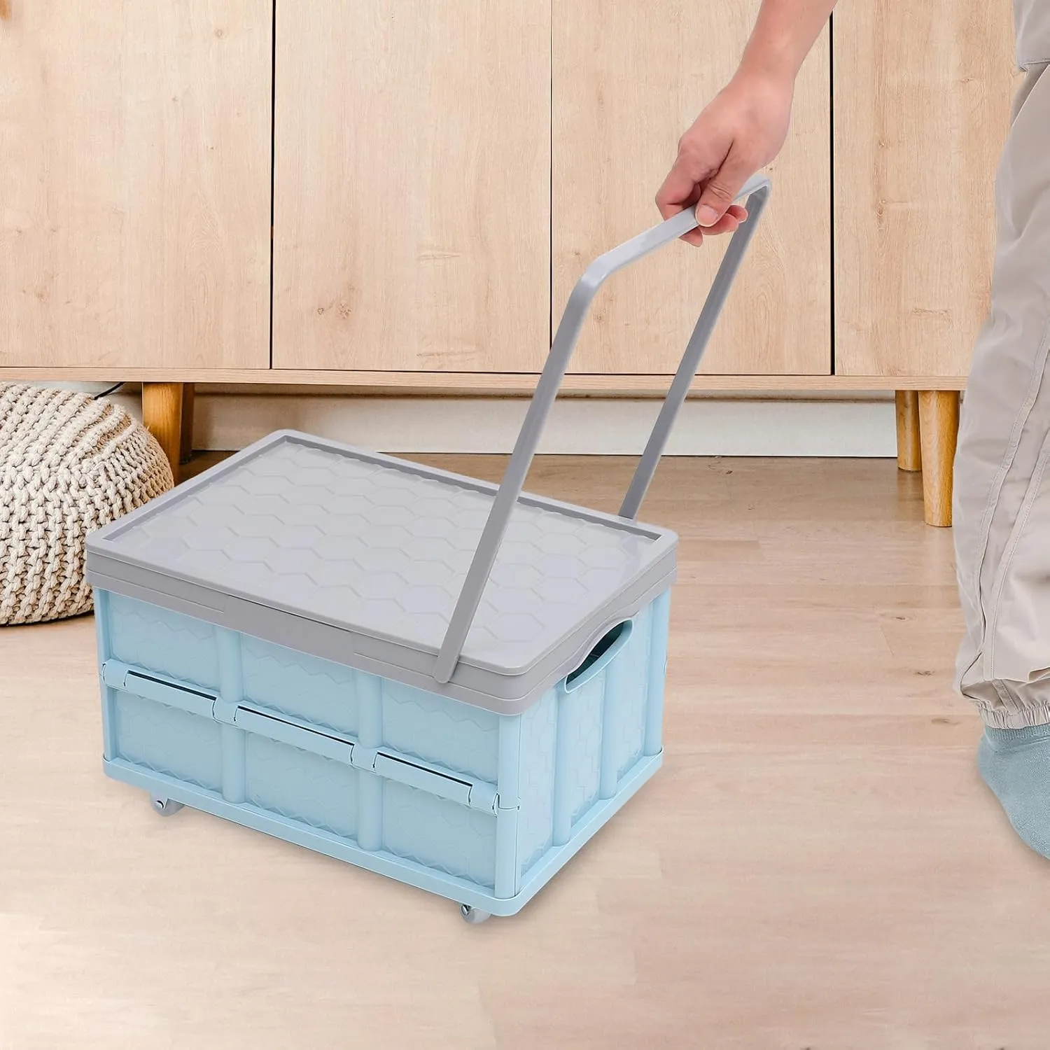Collapsible Storage Bins with Lids, Folding Plastic Stackable Utility Crates 30L, Plastic Tote Storage Box Container Stackable Folding Utility Crates for Clothes Books Snack Shoe and Grocery Storage