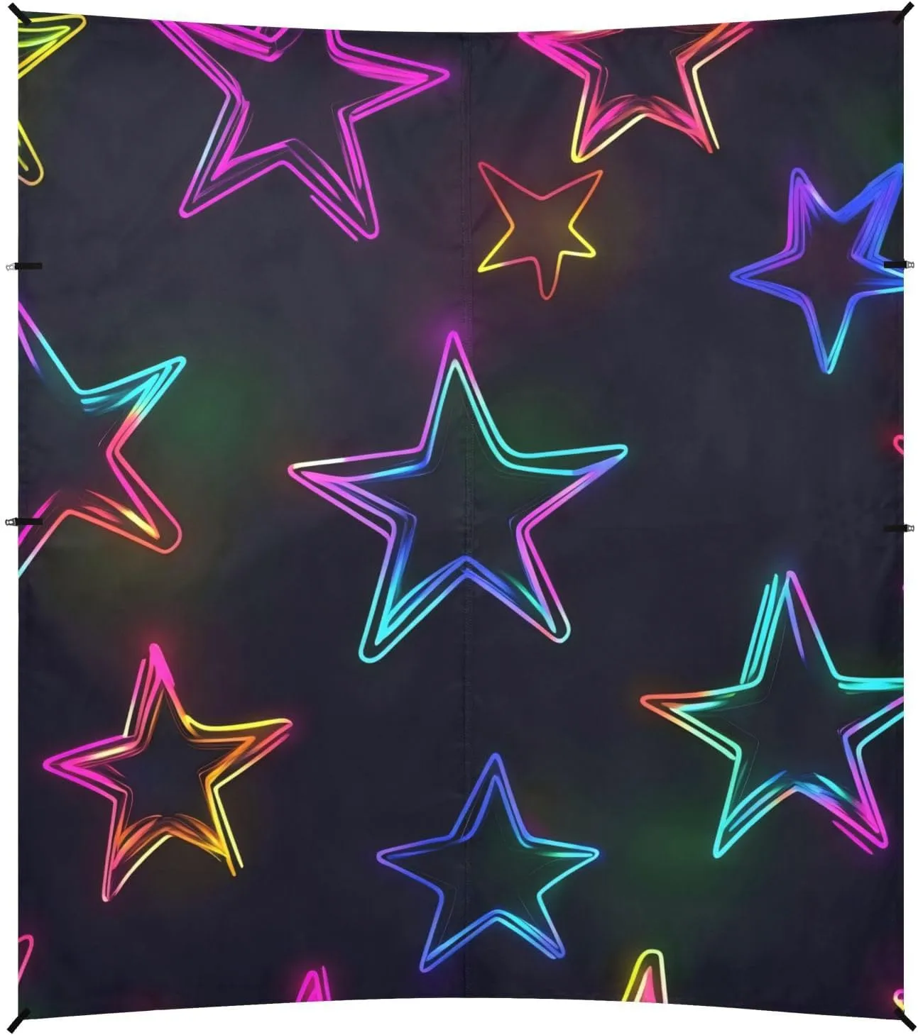 Color Fluorescent Star Foldable Beach Canopy UPF50 Water-Resistant Portable Sunshade with Sand Shovel, Sandbags for Backyard, Grassland, Park