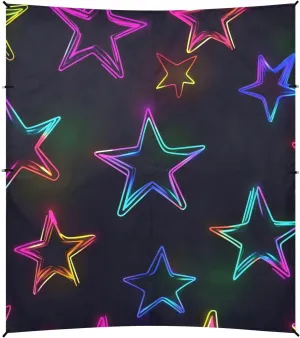 Color Fluorescent Star Foldable Beach Canopy UPF50 Water-Resistant Portable Sunshade with Sand Shovel, Sandbags for Backyard, Grassland, Park