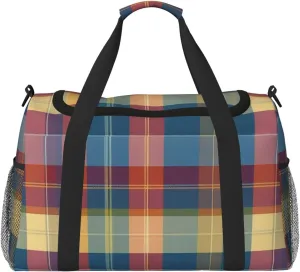 Colored plaid wallpaper Print Travel Duffel Bag for Men & Women, Foldable Travel Bags and Spacious Weekender Tote Bag for Storage Toiletry Luggage Personal Item