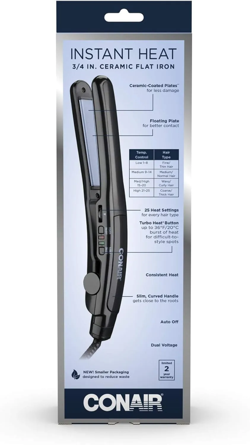 Conair Instant Heat Ceramic Flat Iron, 3/4-inch