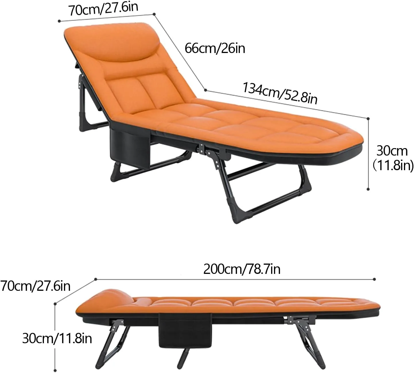 Cots for Camping, Adjustable 4-Position Folding Cot with Cozy Mattress and Pillow, Sleeping Cot for Camping, Spare Bed, Patio(200 * 70 * 30 cm/78.7 * 27.6 * 11.8 in)(Gray)