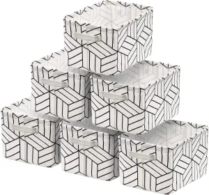 Crowned 6 Pcs Storage Basket Foldable Cube Fabric Bins Square Mini Box Receive Organizer Rectangle Canvas with Handles for Home Office Books Small 11x8x6.3 inch White