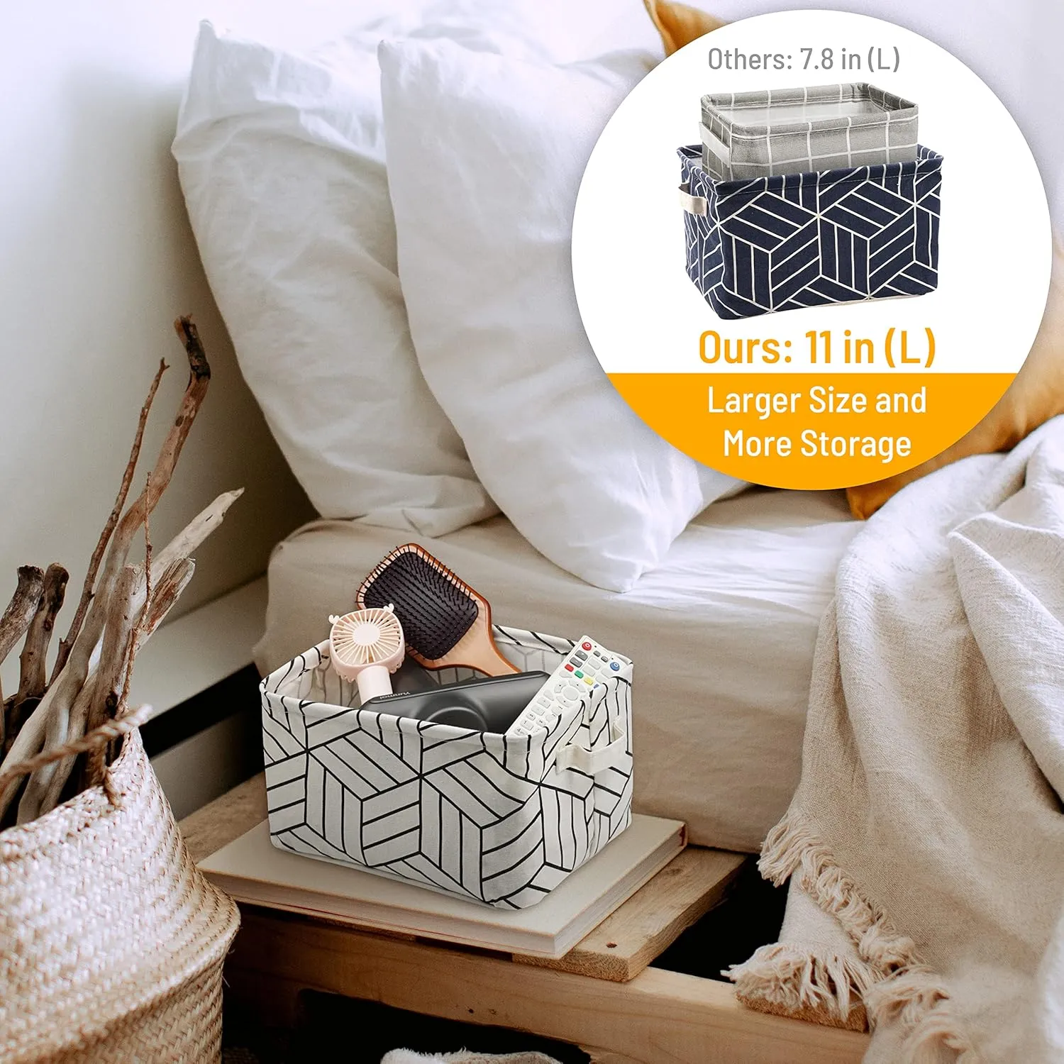 Crowned 6 Pcs Storage Basket Foldable Cube Fabric Bins Square Mini Box Receive Organizer Rectangle Canvas with Handles for Home Office Books Small 11x8x6.3 inch White