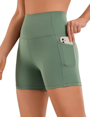 CRZ YOGA Women's Naked Feeling Biker Shorts with Pockets 4'' - High Waisted Yoga Gym Workout Spandex