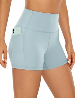 CRZ YOGA Women's Naked Feeling Biker Shorts with Pockets 4'' - High Waisted Yoga Gym Workout Spandex