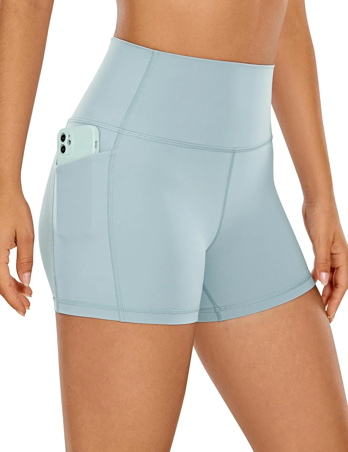 CRZ YOGA Women's Naked Feeling Biker Shorts with Pockets 4'' - High Waisted Yoga Gym Workout Spandex