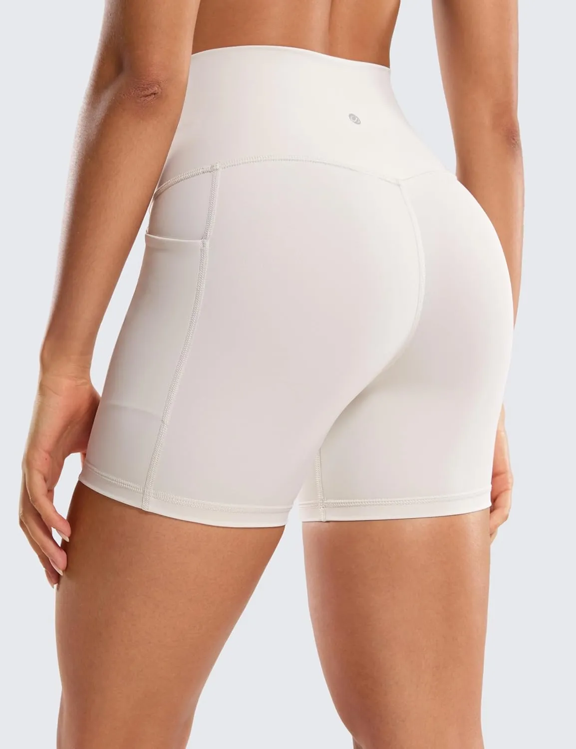 CRZ YOGA Women's Naked Feeling Biker Shorts with Pockets 5'' - High Waisted Yoga Gym Workout Spandex