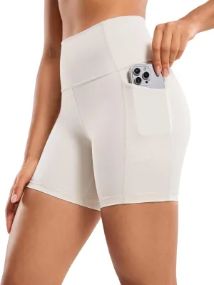 CRZ YOGA Women's Naked Feeling Biker Shorts with Pockets 5'' - High Waisted Yoga Gym Workout Spandex