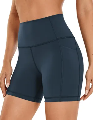 CRZ YOGA Women's Naked Feeling Biker Shorts with Pockets 5'' - High Waisted Yoga Gym Workout Spandex